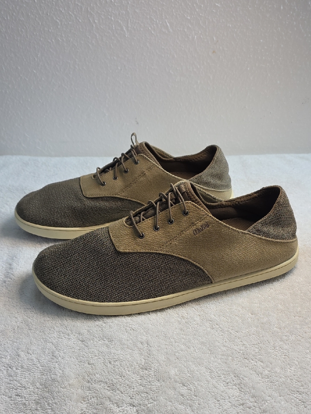 Olukai Mens 13 Casual Canvas Lace-Up Sneakers Tan Brown Removable Soles Vguc